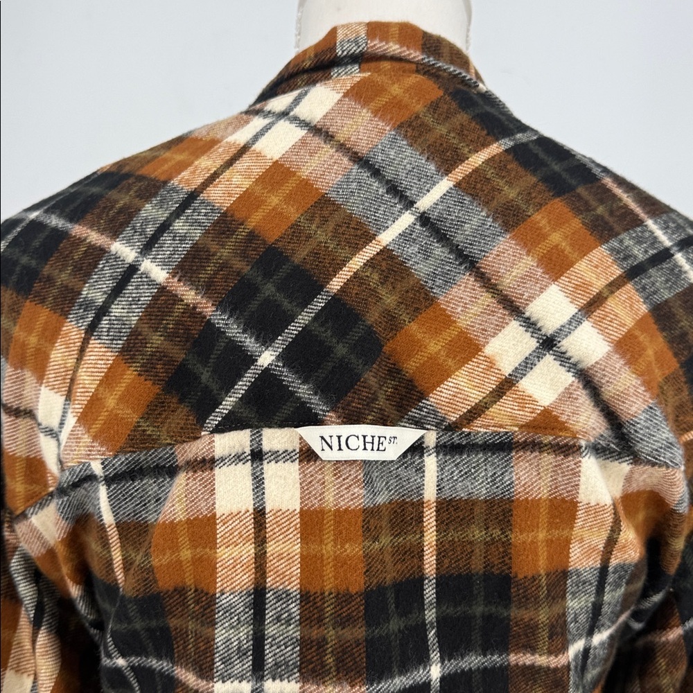 NICHE ST. plaid check boxy wrap short sleeve kimono robe shirt size S - Picture 6 of 9